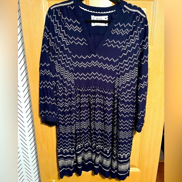 Holding Horses Anthropologie Navy Ric Rac Mini Long Sleeve Zig Zag Dress Medium - Picture 5 of 13